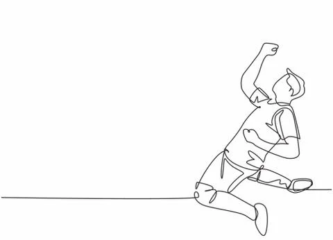 Single continuous line drawing of young sporty football player punching hand Stock-Illustration