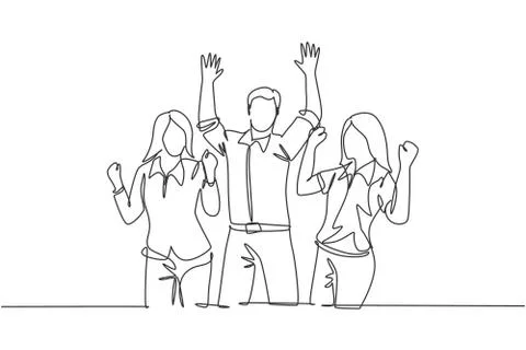 Single continuous line drawing of young happy female and male workers Illustrazione stock