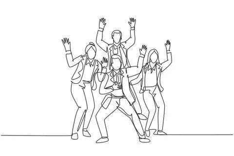 Single continuous line drawing of young happy male and female trainer Stock Illustration