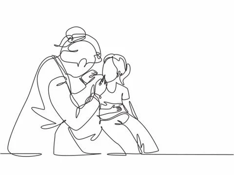 Single continuous line drawing of young female dentist examining young girl Illustrazione stock