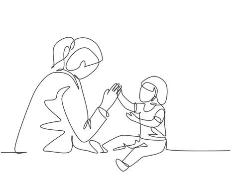 Single continuous line drawing of young female pediatric doctor playing Stock-Illustration