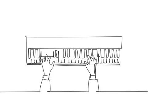 Single continuous line drawing of young happy pianist playing keyboard Illustrazione stock