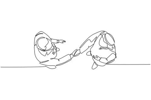 Single continuous line drawing of young happy muslim business men handshake Illustrazione stock