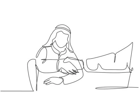 Single continuous line drawing of young muslim production manager Illustrazione stock