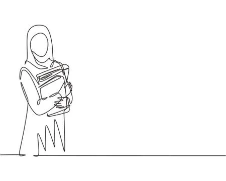 Single continuous line drawing of young female muslim businesswoman 스톡 일러스트