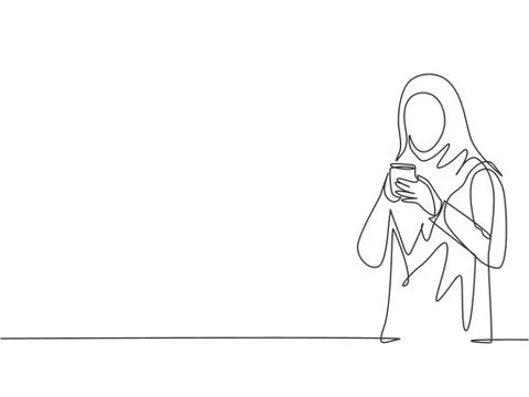 Single continuous line drawing of young muslimah marketing manager Illustrazione stock