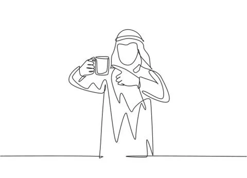 Single continuous line drawing of young muslim office worker 스톡 일러스트