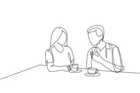 Single continuous line drawing of young happy male and female couple Illustrazione stock