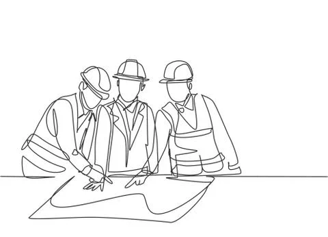 Single continuous line drawing of young sketch draft designer meeting Stock-Illustration