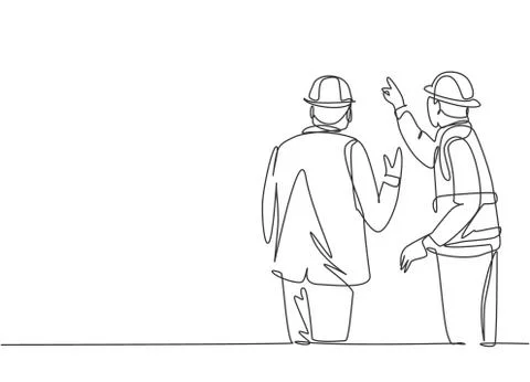 Single continuous line drawing of young foreman construction builder meeting Stock Illustration