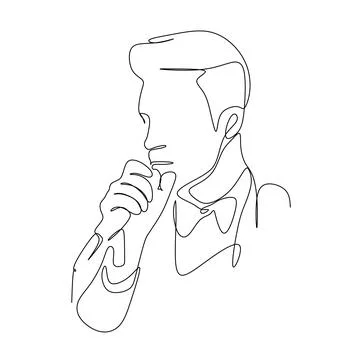 Single continuous line drawing of young happy male pop singer Stock Illustration