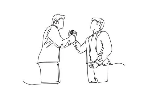 Single continuous line drawing young business man handshake his partner or .. Stock Illustration