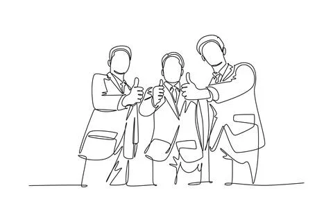 Single continuous line drawing young businessmen wearing suit standing up t.. イラスト素材