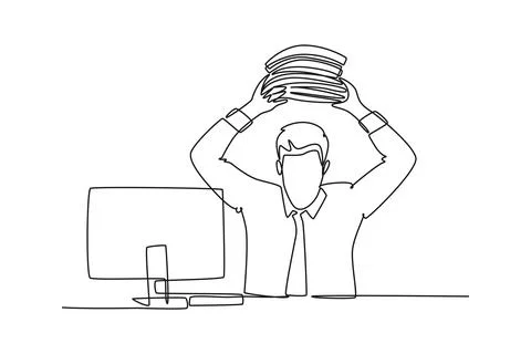 Single continuous line drawing young madness worker ready to throw file fol.. Stock Illustration