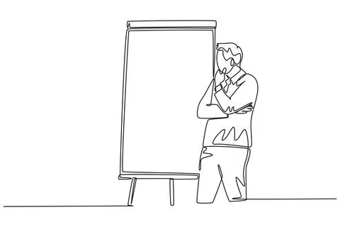 Single continuous line drawing of young business coach teaching strategy to.. Stock Illustration