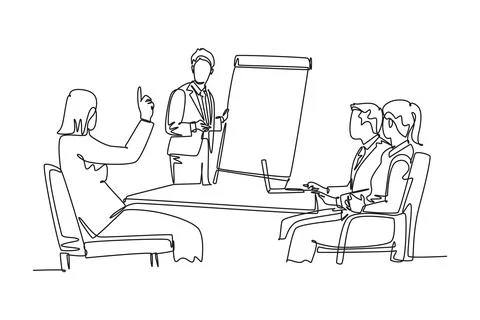 Single continuous line drawing of young happy business instructor teaching .. Stock Illustration