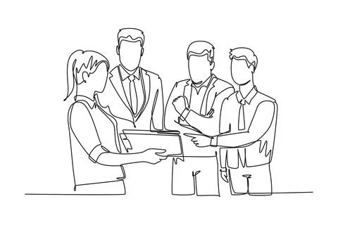 Single continuous line drawing young happy male and female workers standing.. Stock Illustration