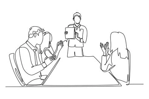 Single continuous line drawing of young happy manager giving interpersonal .. Stock-Illustration