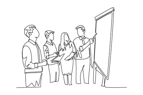 Single continuous line drawing young happy manager giving presentation abou.. 스톡 일러스트