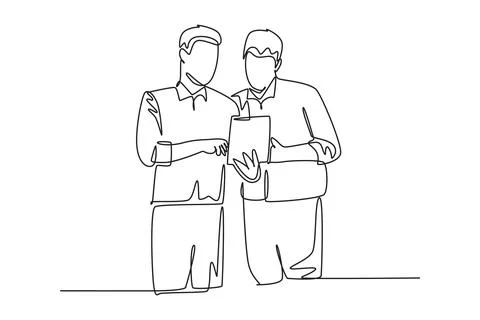 Single continuous line drawing of young employee talking to his colleague d.. Stock Illustration