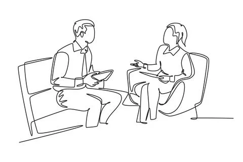 Single continuous line drawing young male and female worker chatting togeth.. Stock Illustration