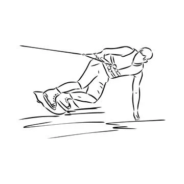 Single continuous line drawing of young sporty surfer man play wakeboarding i Stock Illustration