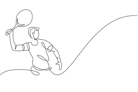 Single continuous line drawing of young agile tennis player hold the ball Illustrazione stock