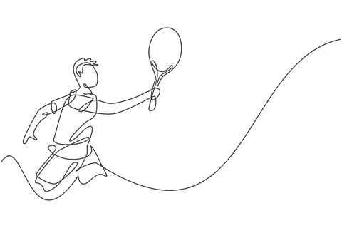 Single continuous line drawing young agile tennis player hold opponent's ball Stock Illustration