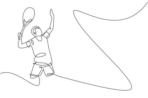 Single continuous line drawing of young agile tennis player ready to service Stock Illustration