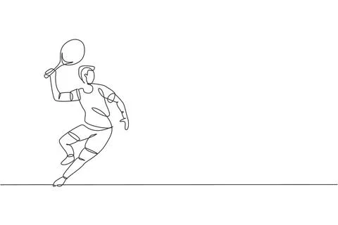 Single continuous line drawing of young man tennis player wait to hit ball Stock Illustration