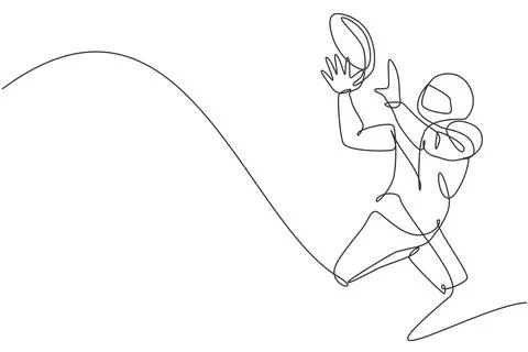 Single continuous line drawing of young agile man american football player イラスト素材