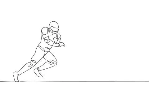 Single continuous line drawing young agile american football player running Stock Illustration