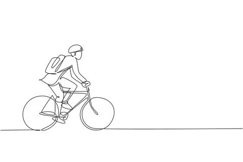 Single continuous line drawing young professional businessman riding bicycle イラスト素材