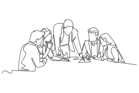 Single continuous line drawing young startup founders brainstorming innovat.. Stock Illustration