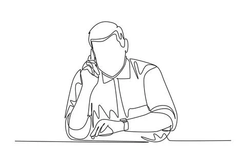 Single continuous line drawing young male company director giving short bri.. Stock Illustration