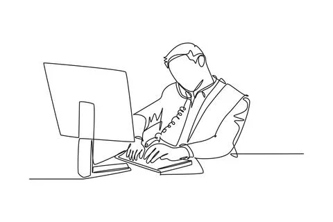 Single continuous line drawing young male company director giving short bri.. Stock Illustration