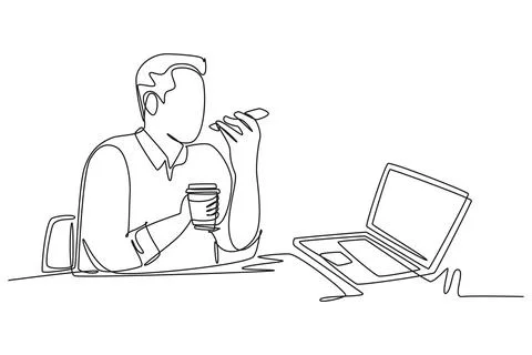 Single continuous line drawing young male director sitting on work chair, d.. Stock Illustration