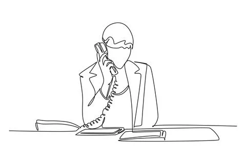 Single continuous line drawing of young female employee receiving complain .. Stock Illustration