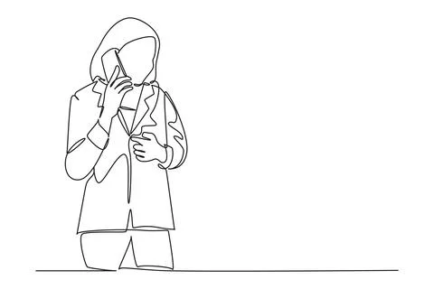 Single continuous line drawing of young businesswoman walking to the office.. Stock Illustration
