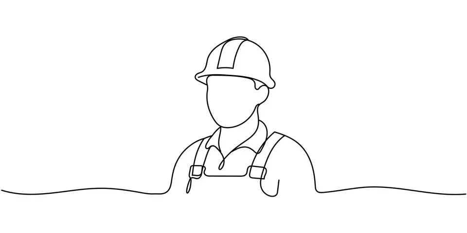 Single continuous line drawing of young construction worker. Building archi.. Stock Illustration