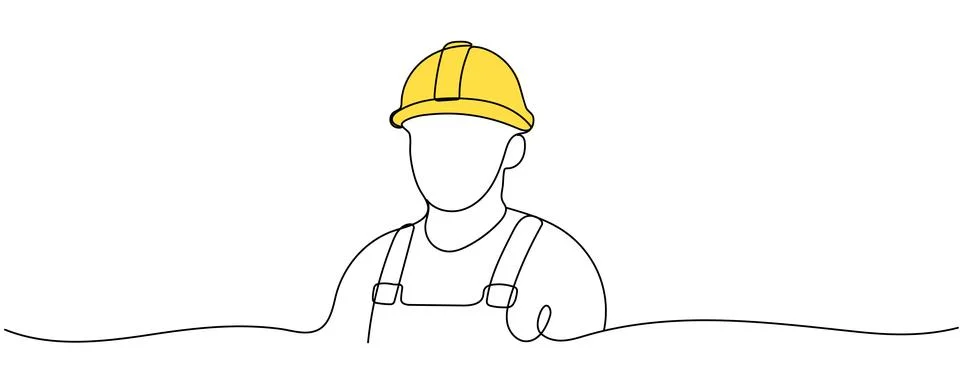 Single continuous line drawing of young construction worker. Building archite Stock Illustration