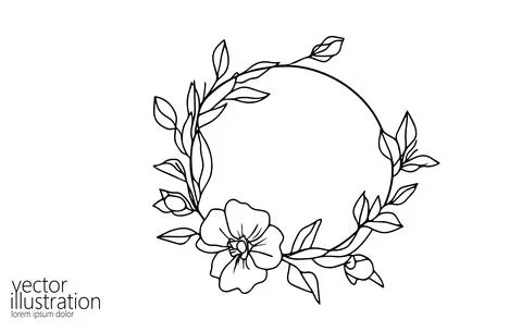 Single continuous line flower circle frame. Stock Illustration