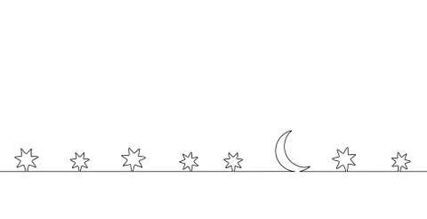 Single continuous one line art moon night. Sleep wall stars sky concept design Stock-Illustration