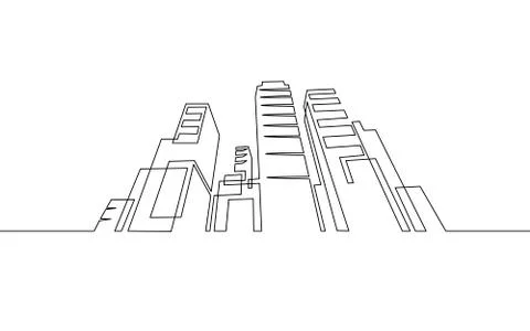 Single continuous one line art city building construction. Architecture house Stock Illustration