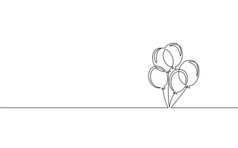 Single continuous one line art birthday celebration balloon. Holiday kids Stock Illustration
