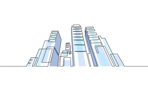 Single continuous one line art city building construction. Architecture house Stock Illustration