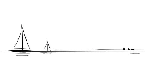 Single continuous one line art ocean travel vacation. Sea voyage holiday Stock-Illustration