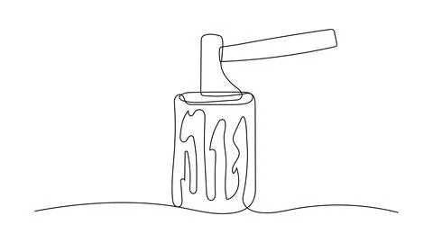 Single continuous one line drawing Hatchet in tree stump. Outline axe stuck.. Stock Illustration