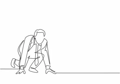 Single continuous single line drawing of happy businessman get ready to run Stock-Illustration