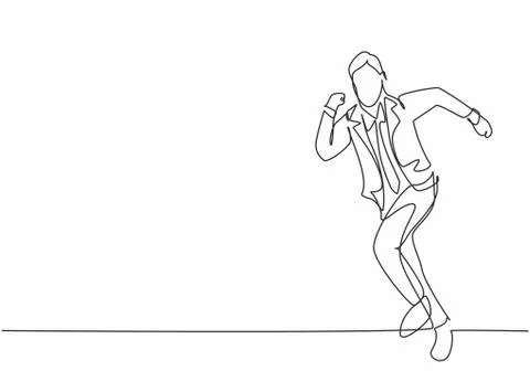 Single continuous single line drawing of young happy businessman running fast Illustrazione stock